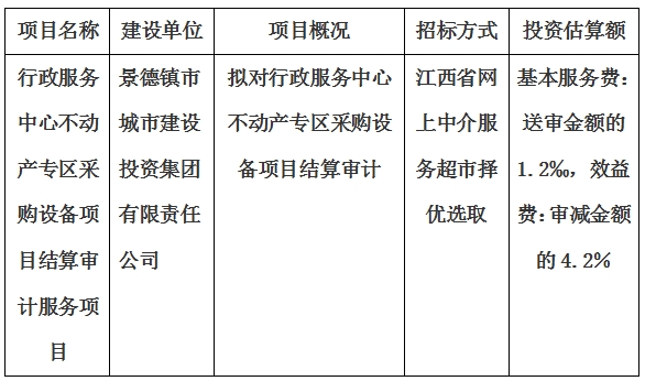 行政服務中心不動產專區采購設備項目結算審計服務項目計劃公告